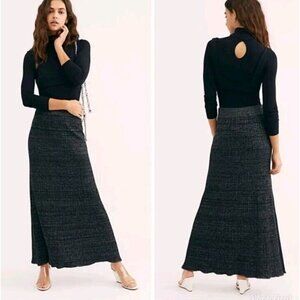 Free People Shine Bright Metallic Ribbed Maxi Skirt Black Women's Size M Knit